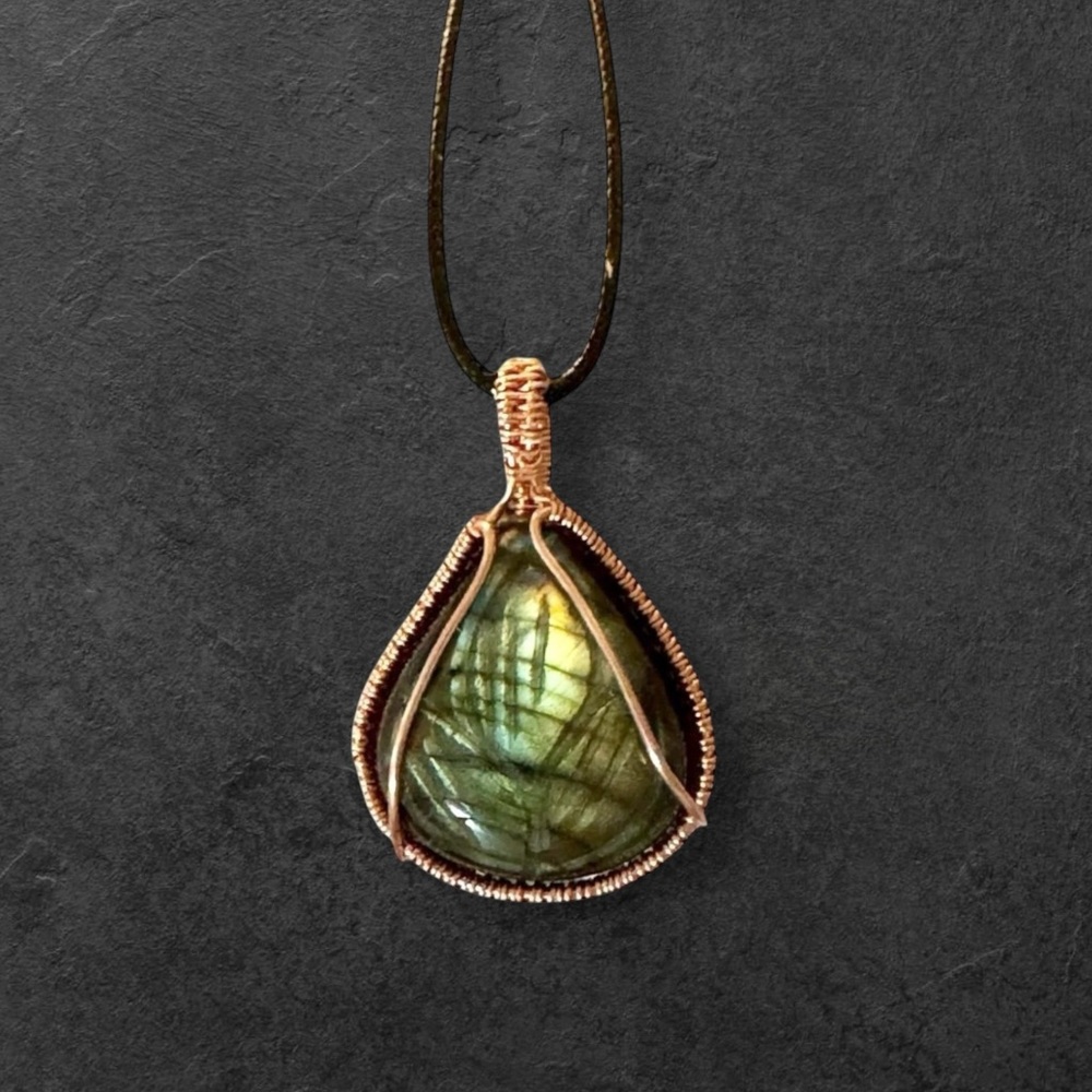 Labradorite Crystal Hand Wrapped in Copper Pendant Necklace
